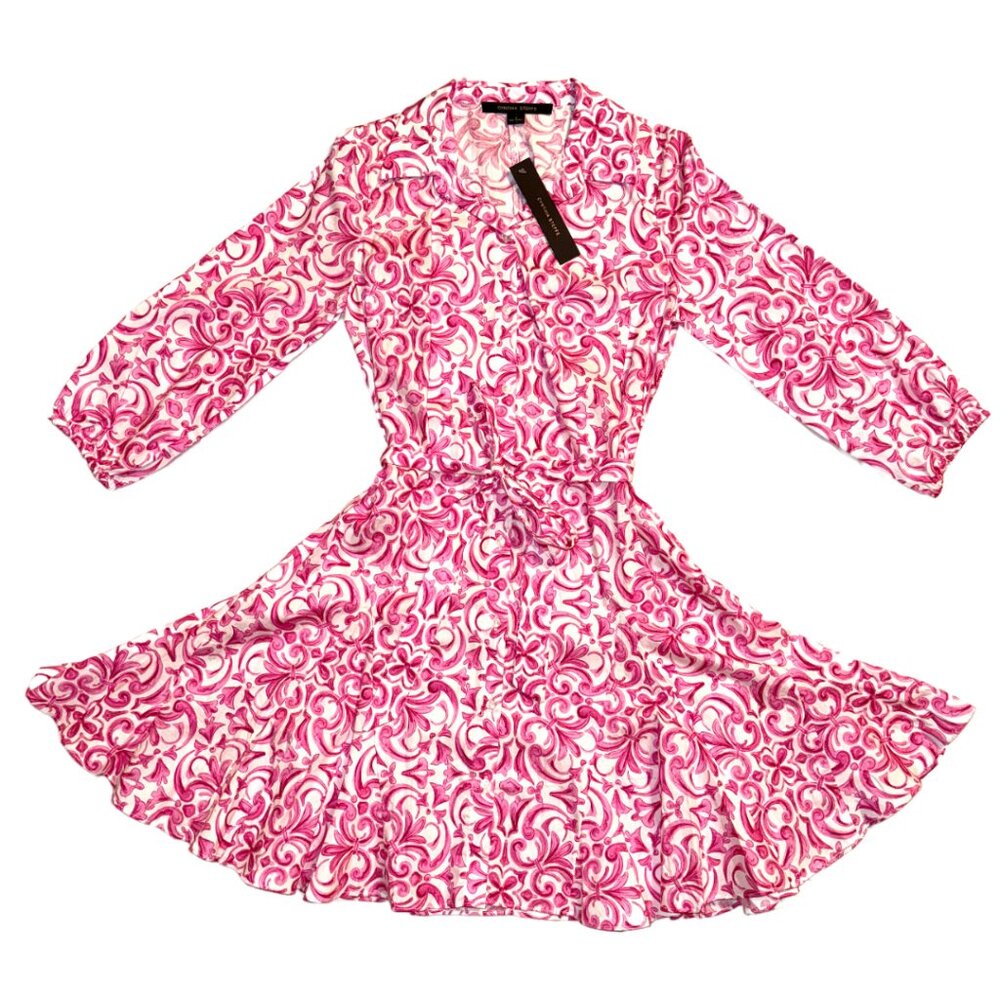 CYNTHIA STEFFE | Paisley Print Collared Button-Up Belted Mini Dress Size Small